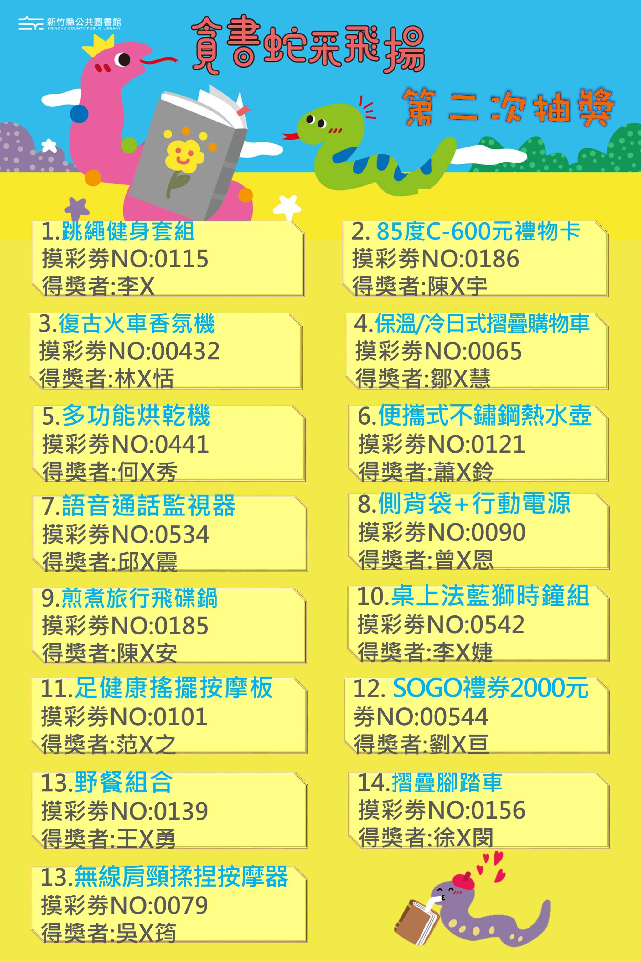 【綜合活動】貪書蛇飛揚智慧存摺第2次抽獎大揭曉!