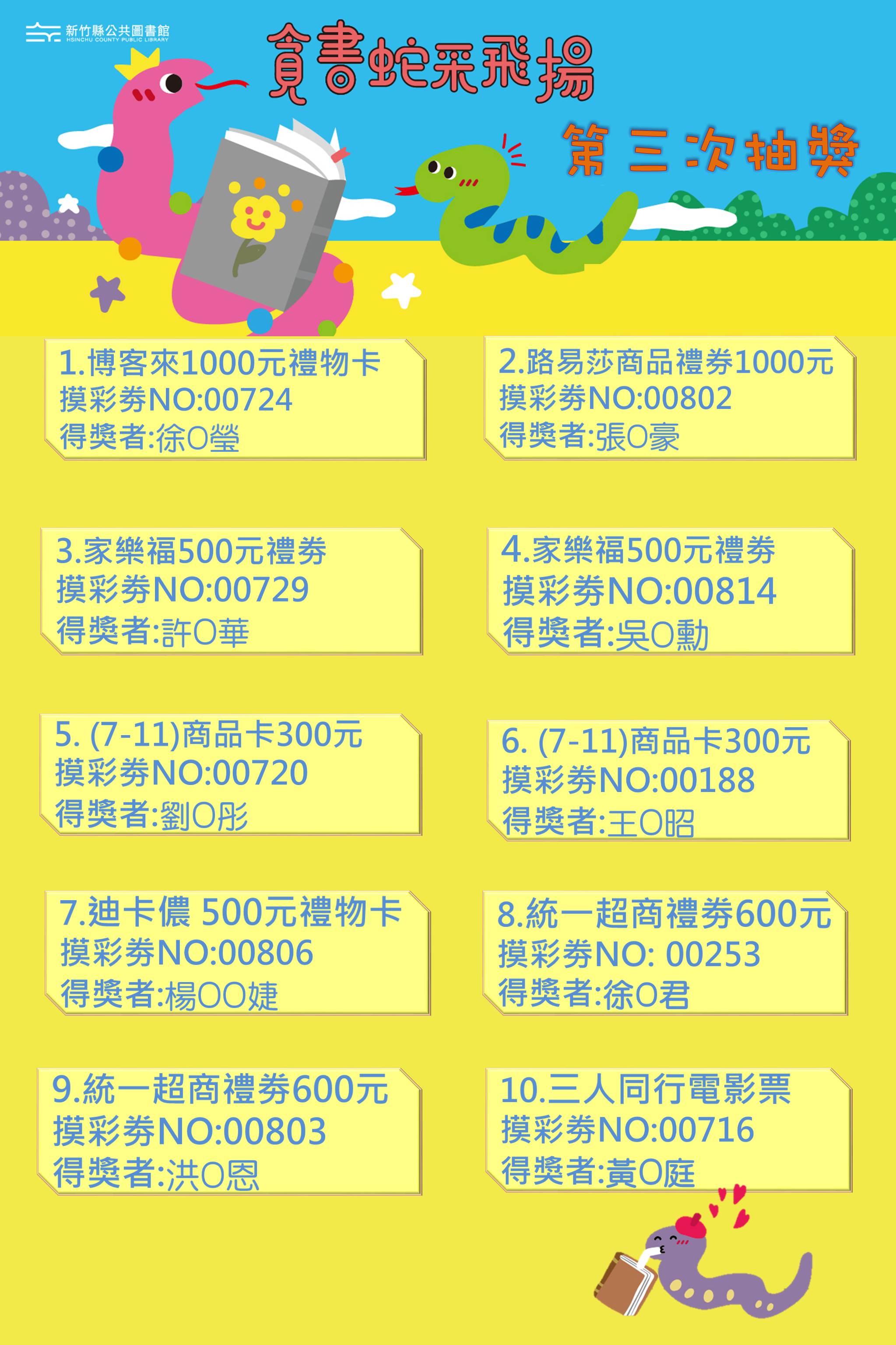 【綜合活動】智慧存摺第 3 次抽獎得獎名單