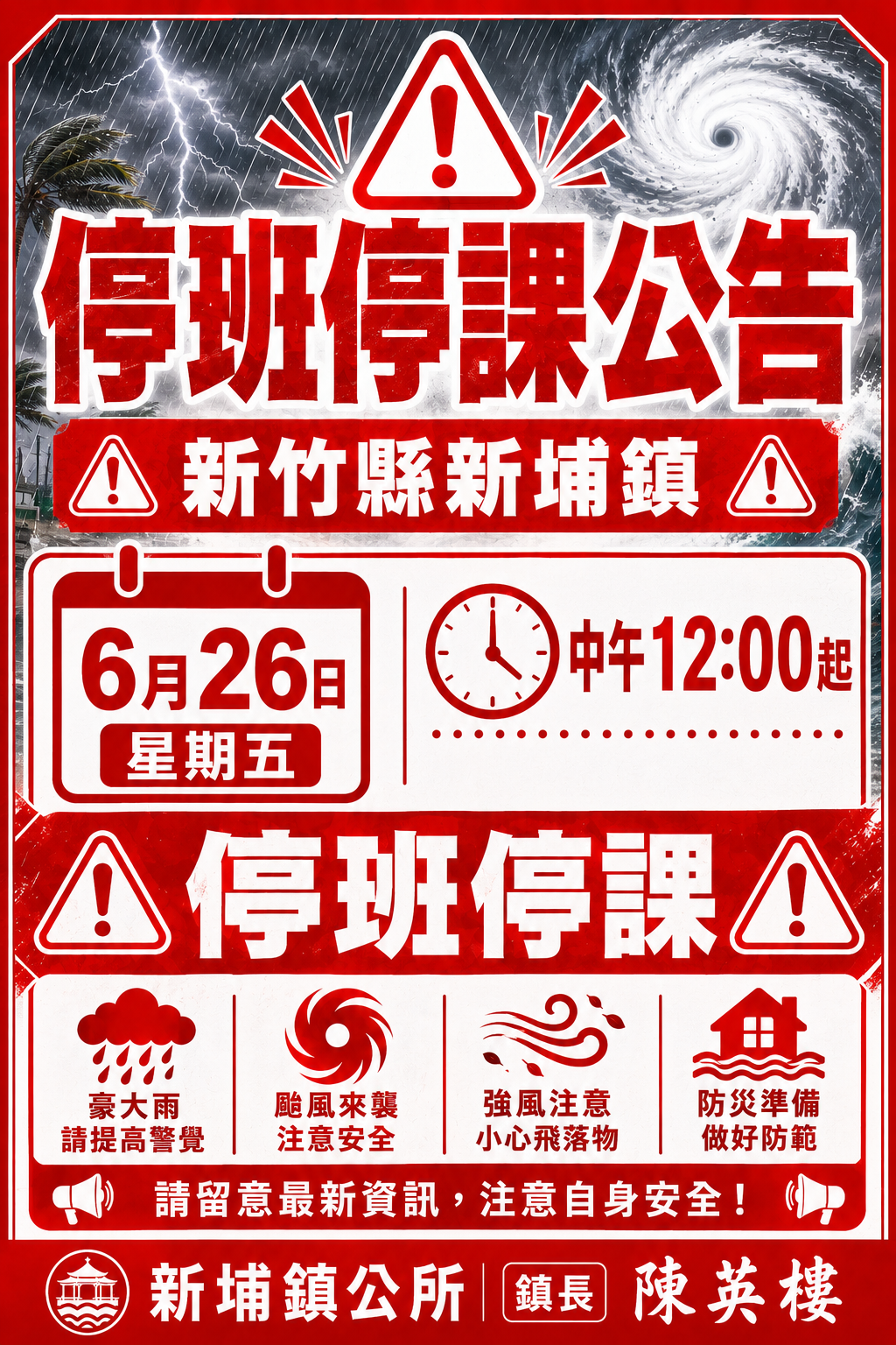 【新埔館公告】新埔鎮立圖書館115年6月26日中午12時起休館公告